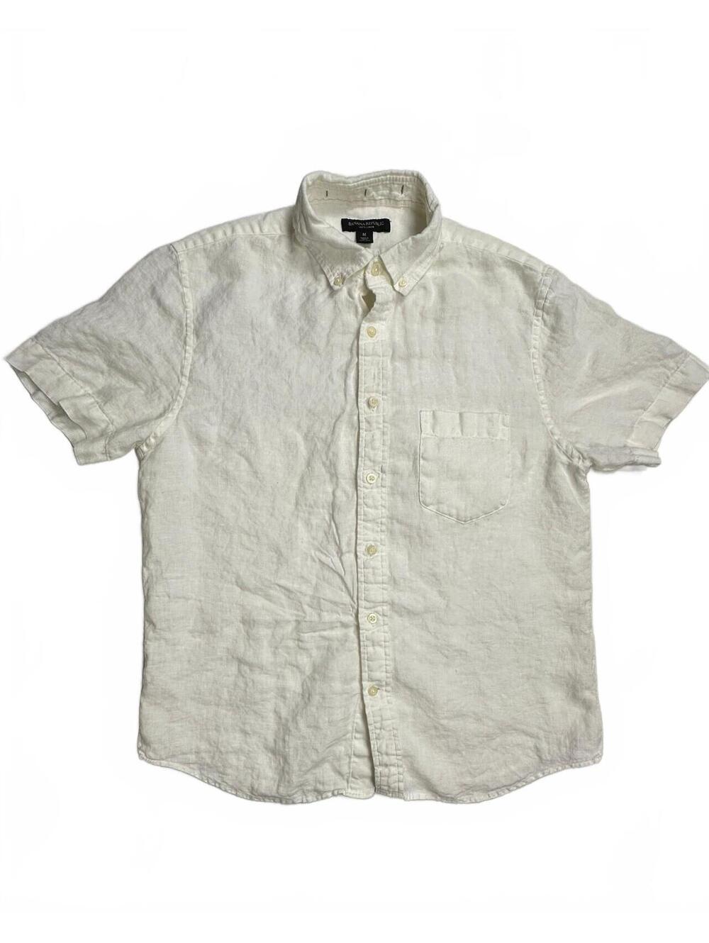 Banana Republic Men's White Linen Short Sleeve Button-Up M